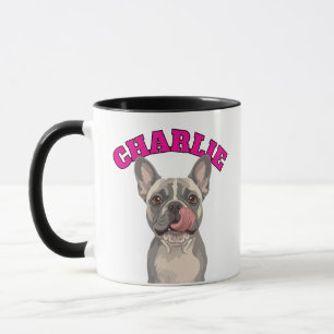 Lustiger Französischer Bulldogge Frenchie leckt Na Tasse