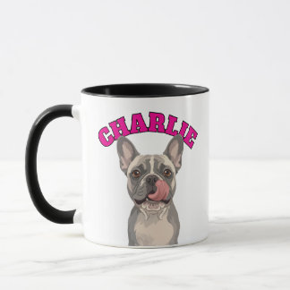 Lustiger Französischer Bulldogge Frenchie leckt Na Tasse