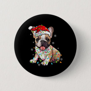 Lustiger Französischer Bulldogge Hund Baum Weihnac Button