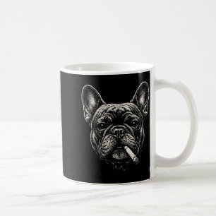 Lustiger Französischer Bulldogge-Meme Hund raucht Kaffeetasse