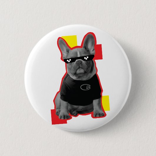 Lustiger Französischer Bulldogge mit Pixel-Sonnenb Button (Vorderseite)