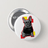 Lustiger Französischer Bulldogge mit Pixel-Sonnenb Button (Vorne & Hinten)