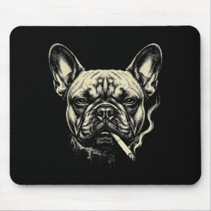 Lustiger französischer Bulldogge raucht Zigarette Mousepad