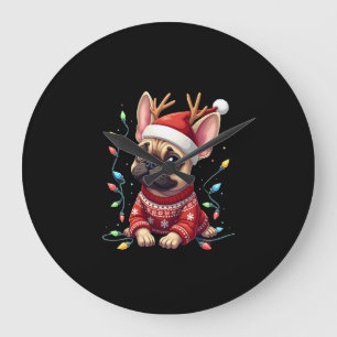 Lustiger Französischer Bulldogge Weihnachtslicht S Große Wanduhr