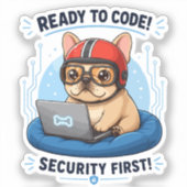 Lustiger französischer Coder Cybersecurity Hund Au Aufkleber (Vorderseite)