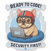 Lustiger französischer Coder Cybersecurity Hund Au Aufkleber (Vorderseite)