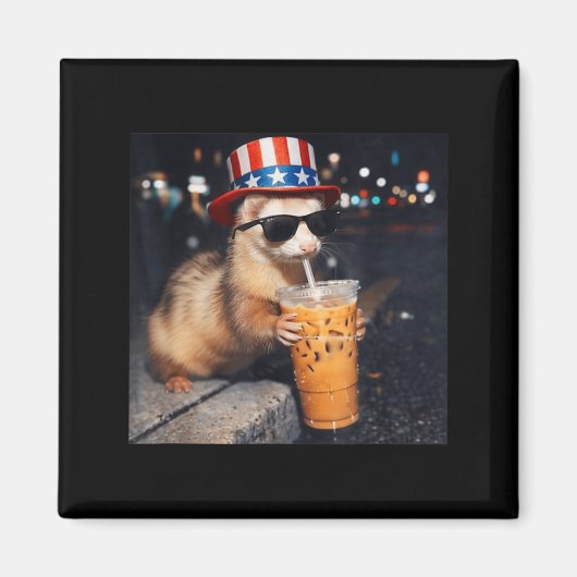 Lustiger Frettchen-Eiskaffee-Meme Retro Urban Gen Magnet (Vorne)