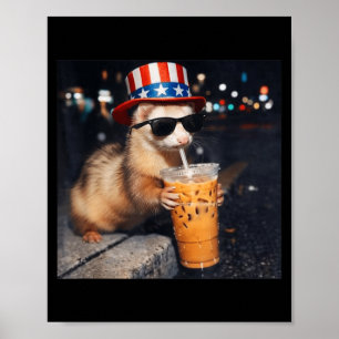 Lustiger Frettchen-Eiskaffee-Meme Retro Urban Gen Poster