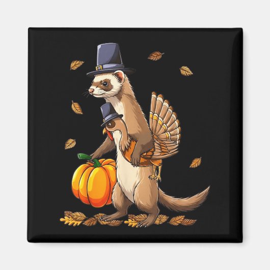 Lustiger Frettchen Truthahn Kürbis Thanksgiving Ge Magnet (Vorne)
