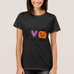 Lustiger Frieden Liebe Halloween Schwarze Katze T-Shirt