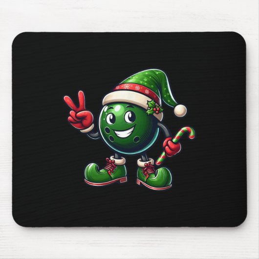Lustiger Friedenshand-Bowling-Elf-Weihnachten Dame Mousepad (Vorne)
