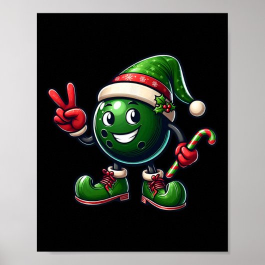 Lustiger Friedenshand-Bowling-Elf-Weihnachten Dame Poster (Vorne)