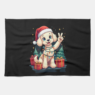 Lustiger Friedenshand-Pudel-Weihnachtsbeleuchtung Geschirrtuch