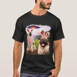 Lustiger Frohe Ostern Tag Pug Selfie mit Hase T-Shirt