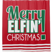 Lustiger fröhlicher Elfin Weihnachtsduschvorhang