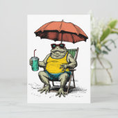 Lustiger Frosch am Strand Einladung (Stehend Vorderseite)