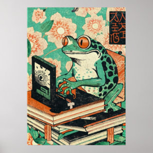Lustiger Frosch auf Laptop Einzigartiger Tierlie Poster