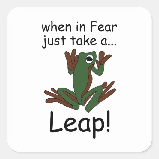 Lustiger Frosch beim Sprung aus Angst Quadratischer Aufkleber (Vorderseite)