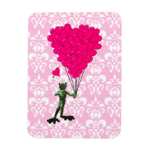 Lustiger Frosch-Cartoon & rosa Herz auf Damast Magnet
