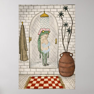 Lustiger Frosch-Duschposter, Retro-Whimsical-Badez Poster