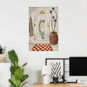 Lustiger Frosch-Duschposter, Retro-Whimsical-Badez Poster (Heimbüro)