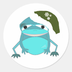 Lustiger Frosch in Santa-Mütze Runder Aufkleber