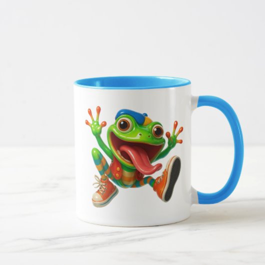 Lustiger Frosch in Turnschuhe. Mug fun und bunt. Tasse (Rechts)