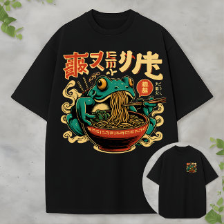 Lustiger Frosch isst Ramen-Tee Vintage-Asiatisches T-Shirt