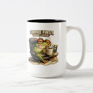 Lustiger Frosch-Kaffee-Becher 'Kaffee zuerst, Pani Zweifarbige Tasse