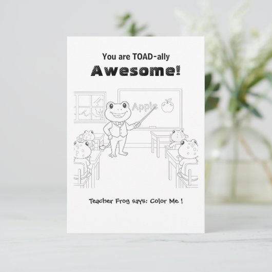 Lustiger Frosch-Lehrer "Toad-ally Awesome" Malvorl Dankeskarte (Stehend Vorderseite)