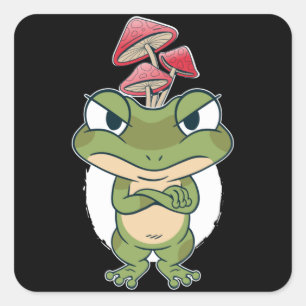Lustiger Frosch mit Pilzen Quadratischer Aufkleber