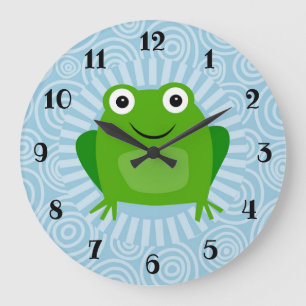 Lustiger Frosch - niedlicher Froggy auf Blau Große Wanduhr