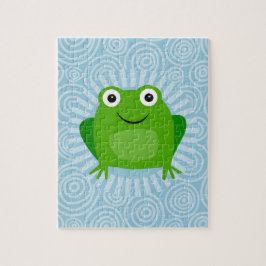Lustiger Frosch - niedlicher Froggy auf Blau Puzzle