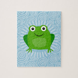 Lustiger Frosch - niedlicher Froggy auf Blau Puzzle