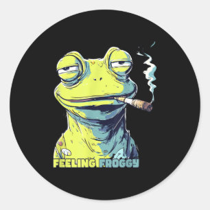 Lustiger Frosch raucht Zigarette Funny Froggy Runder Aufkleber