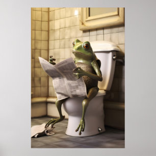 Lustiger Frosch-Toiletten-Druck, Zeitung lesendes Poster