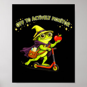 Lustiger Froschlehrer überwacht aktiv das Klassenz Poster
