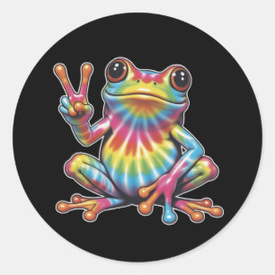 Lustiger Froschliebhaber Tie-Dye Frosch Friedensze Runder Aufkleber