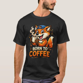 Lustiger Fuchs, der Kaffee trinkt Cartoon-Design T-Shirt
