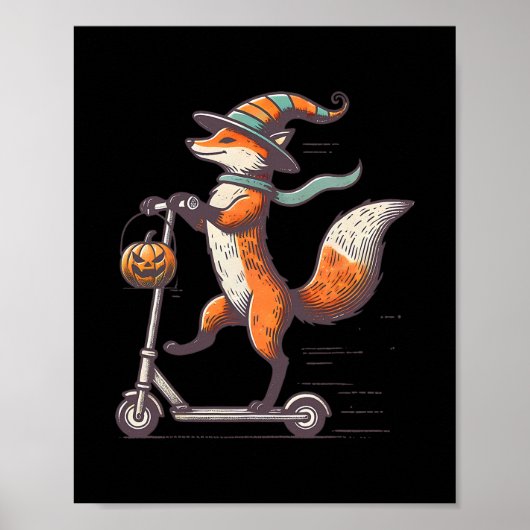 Lustiger Fuchs fährt auf Scooter Fall-Kürbis Hallo Poster (Vorne)