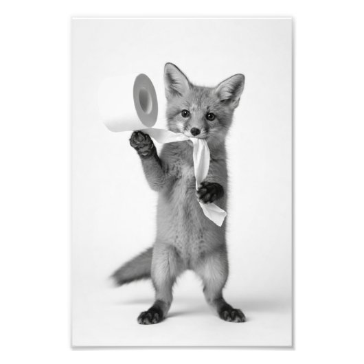Lustiger Fuchs hält Toilettenpapier Minimalistisch Fotodruck (Vorne)