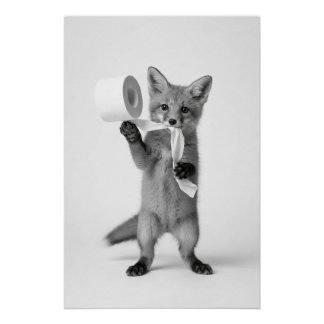Lustiger Fuchs hält Toilettenpapier Minimalistisch Poster