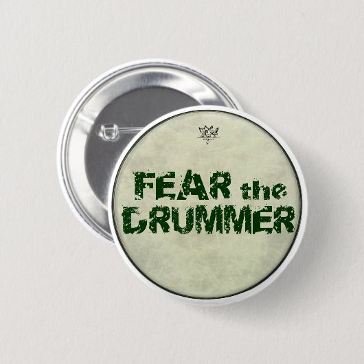 Lustiger Furcht-Schlagzeuger knöpft Button (Vorne & Hinten)