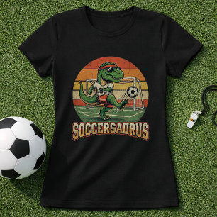 Lustiger Fußball-Dinosaurier Tritt Retro T-Shirt