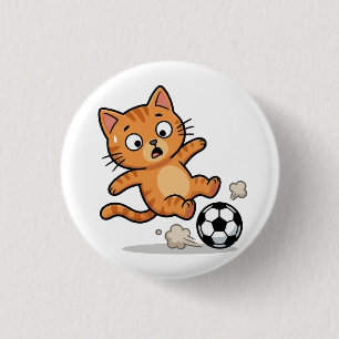 Lustiger Fußball-Katze-Tritt-Ball-Knopf Button