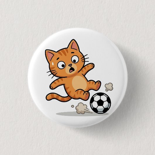 Lustiger Fußball-Katze-Tritt-Ball-Knopf Button (Vorderseite)