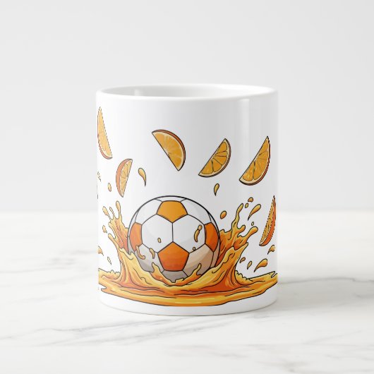 Lustiger Fußball Orange Splash Kaffeebecher Jumbo-Tasse (Vorderseite)