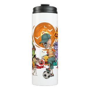 Lustiger Fußball-Skelett-Halloween-Schreckgeschenk Thermosbecher