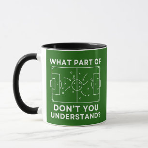 Lustiger Fußballtrainer. Welchen Teil des Taktikdi Tasse