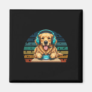 Lustiger Gamer-Hund mit Headset und Controller Gol Magnet